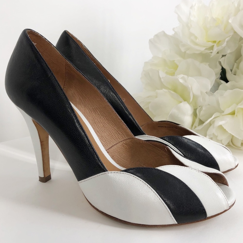 Nina Originals Black White Open Toe Heels Size 7